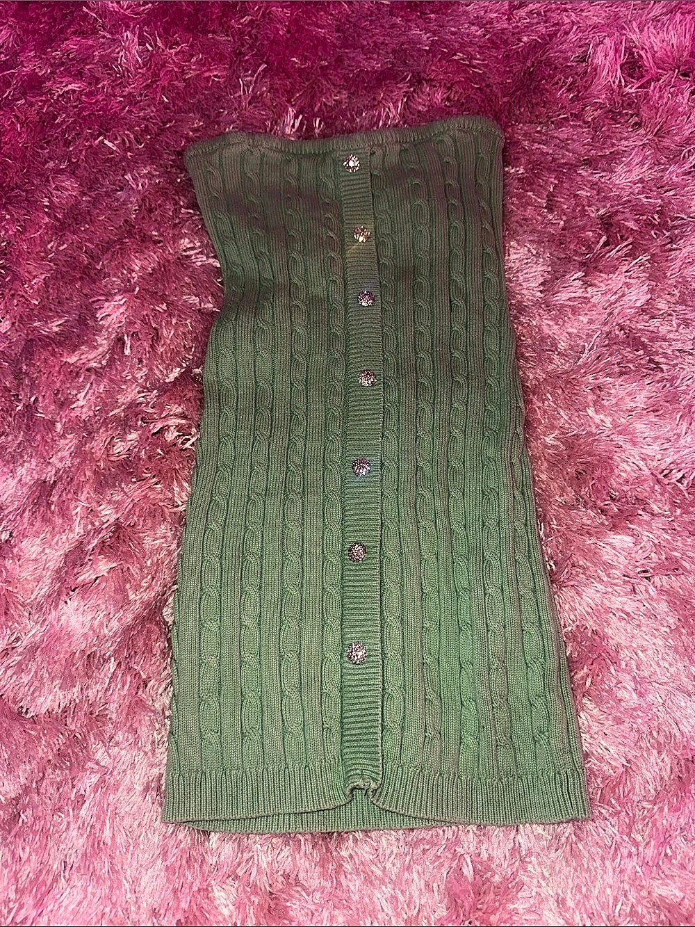 blue blush Cable Knit Button Front Crop Top in Green Size Small Like